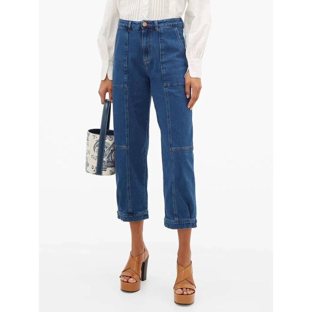 See By Chloe Button-Cuff Panelled High-Rise Jeans 40 Designer Luxury Minimalist